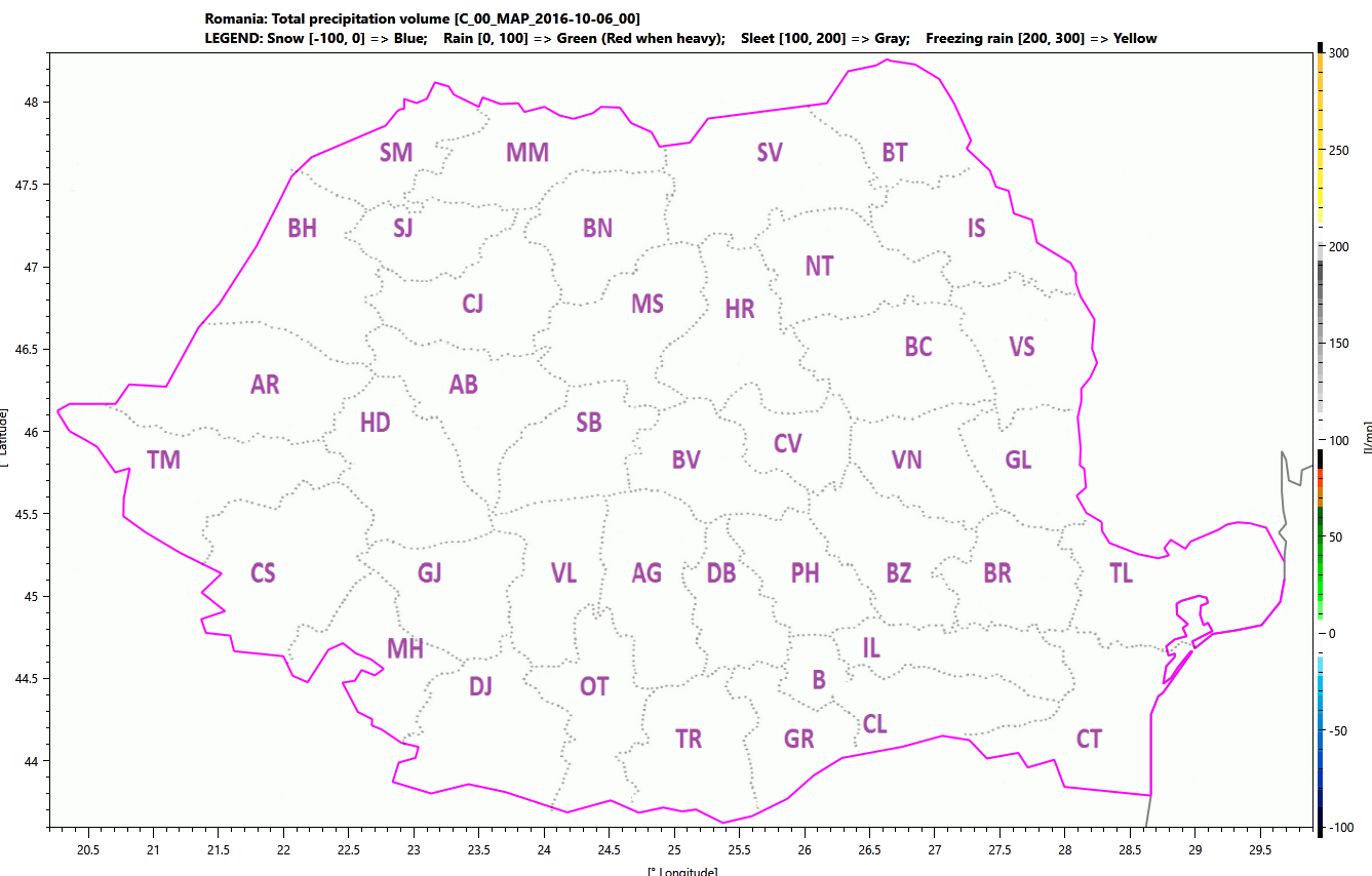 Romania: Total Precipitatii in perioada 1-10 Nov